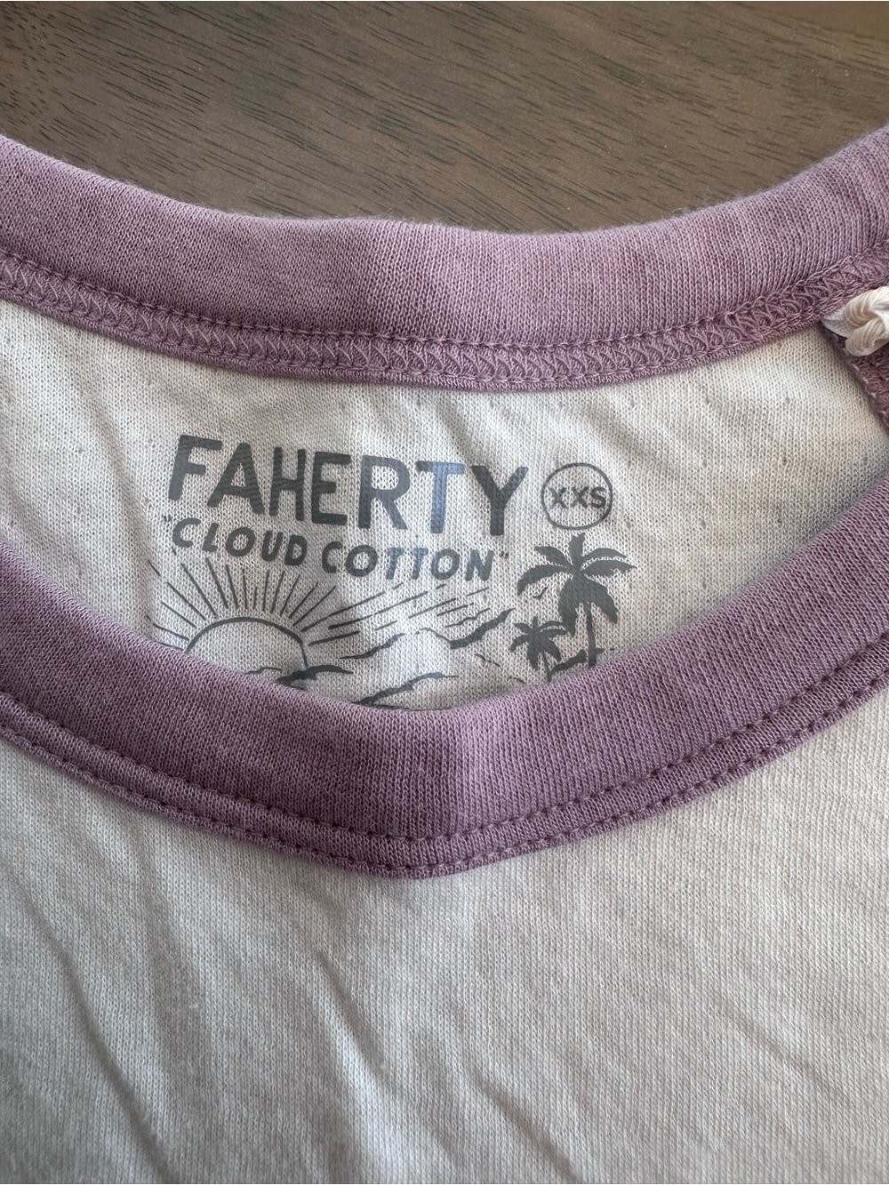 Faherty White Tee with Lavender Trim - Picture 2 of 3